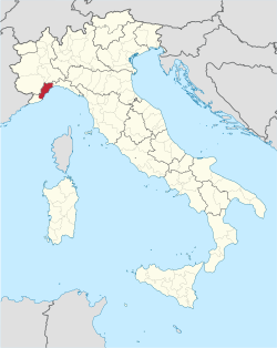 Map highlighting the location of the province of Savona in Italy