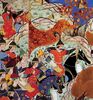 Timurid troops with red flag, in battle against Egyptian Mamluks, 1515.