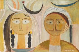 شاب وزوجة، بريشة جواد سليم، 1953. بيعَت في مَزاد بونهامز مُقابل 336,000$.