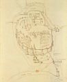 Anonymous pen-and-ink bird's-eye view of the fortifications of Caen (Bibliotheque Nationale, Paris)