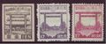 Japanese 17 sen (1943), 27 sen (1945) and 1 yen (1946) stamps which depict the Yasukuni Shrine's Torii and honden)