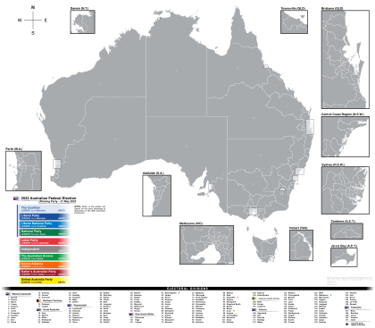 Australia General Election, 2022 -- Results by Division.svg