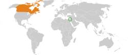 Map indicating locations of Canada and Israel