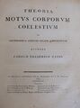 Title page of an 1890 copy of Carl Gauss' "Theoria Motus Corporum Coelestium in sectionibus conicis solem ambientium."
