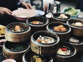 An assortment of items in a Dim Sum breakfast meal