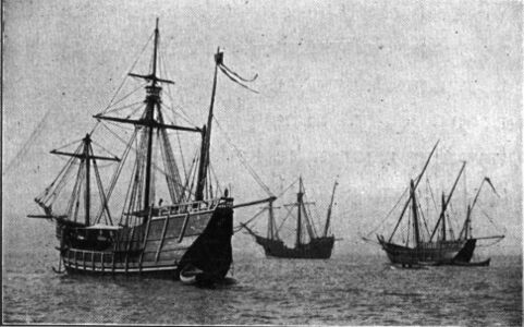 Nina, Pinta, Santa Maria replicas.
