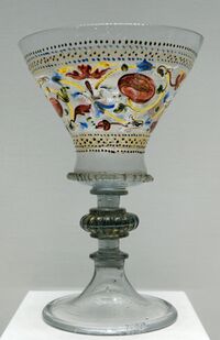clear goblet decorated with roses