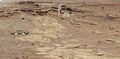 Curiosity's view of sandstone at different levels of erosion (February 25, 2014; raw color).