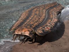 Arthropleura was a giant millipede that fed on the Carboniferous plants. At 8 ft (240 cm) long, it was the largest terrestrial arthropod that ever lived.