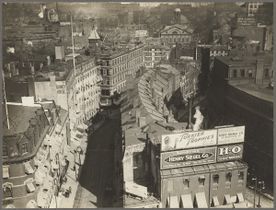 Overview of future site of City Hall, showing Brattle St., Cornhill, and small portion of Faneuil Hall in background, ca.1920