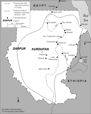 الأراضي الواقعة تحت سيطرة المهدية في أقصى اتساعها عام 1891.