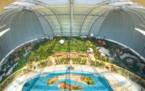 The interior of the Tropical Islands Dome in Brandenburg, housed inside the Aerium