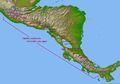 Map of the Central America Volcanic Arc, with captions showing the location of several volcanoes